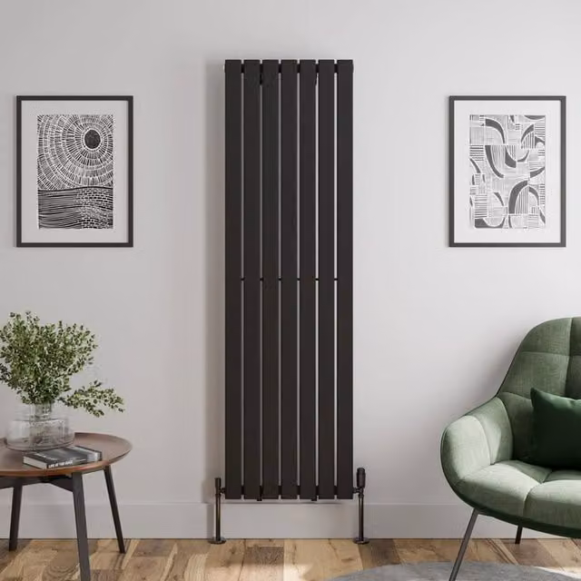 Temprazo Black Single Panel Vertical Designer Radiator, H 180 cm x W 53 cm