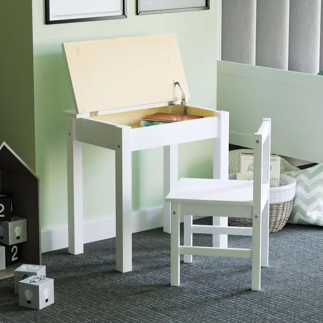 Vida Designs Aries Modern White Wood Childrens Desk and Office Chair Set