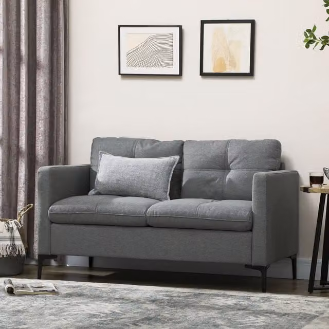 HOMCOM 2 Seater Upholstered Loveseat Sofa in Dark Grey with Metal Legs – 1