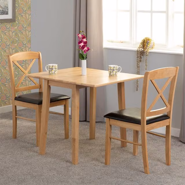Seconique Mason Classic Square Drop Leaf Dining Set with 3 Chairs in Oak and Brown