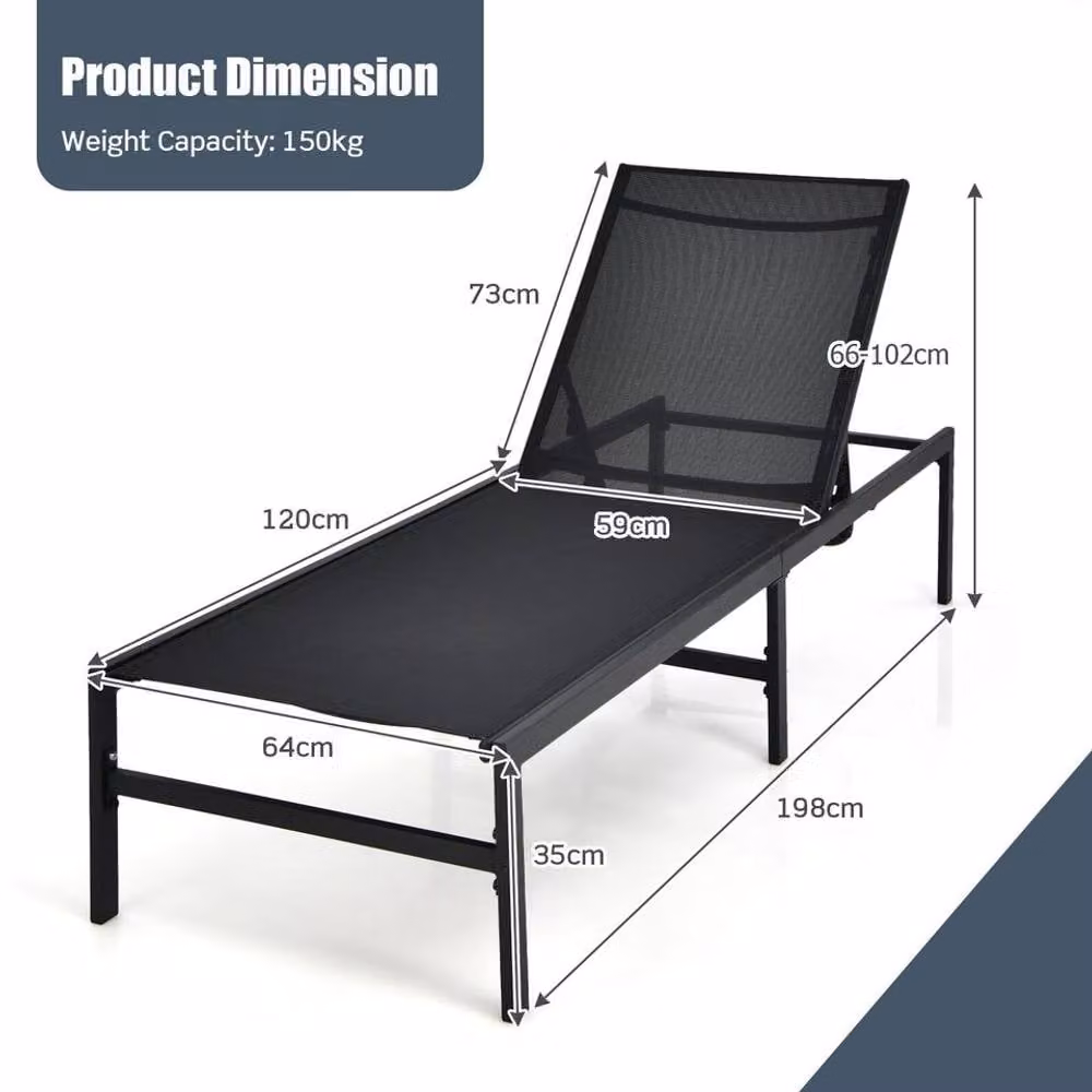 Costway Outdoor Chaise Lounge Sun Lounger Recliner Chair with 6-Position Backrest in Black – 2