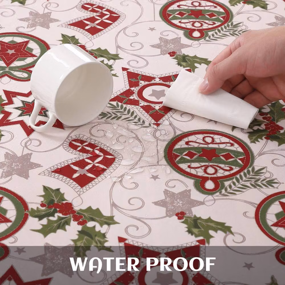 London Boutique White Waterproof Christmas Snowflake Tablecloth with Wipe-Clean Design – 6