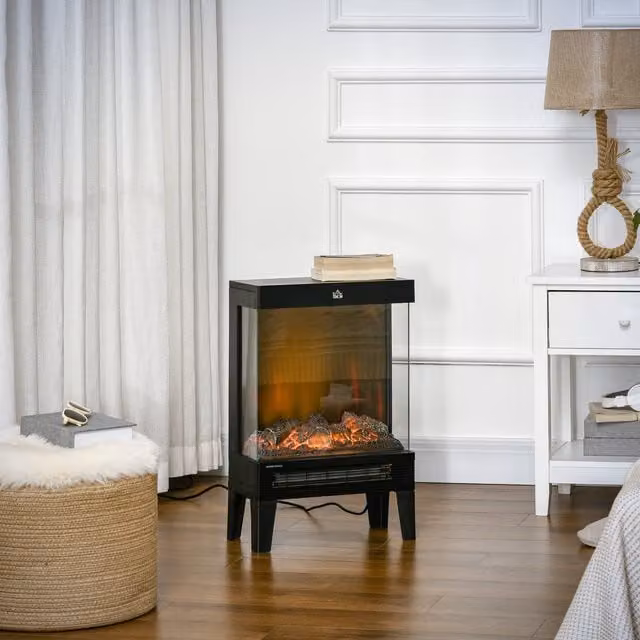 HOMCOM Charming Electric Fireplace Heater with LED Flame Effect in Black