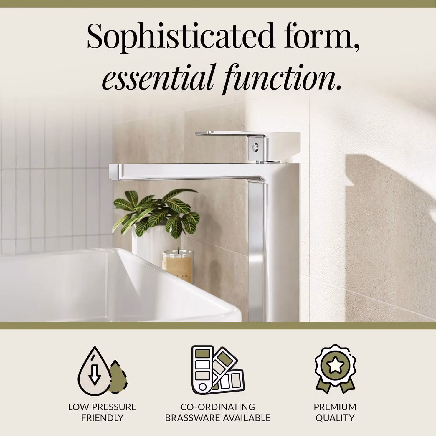 Balterley Square Tall Mono Basin Mixer Tap, High Rise Single Lever Design, Chrome/Silver – 2