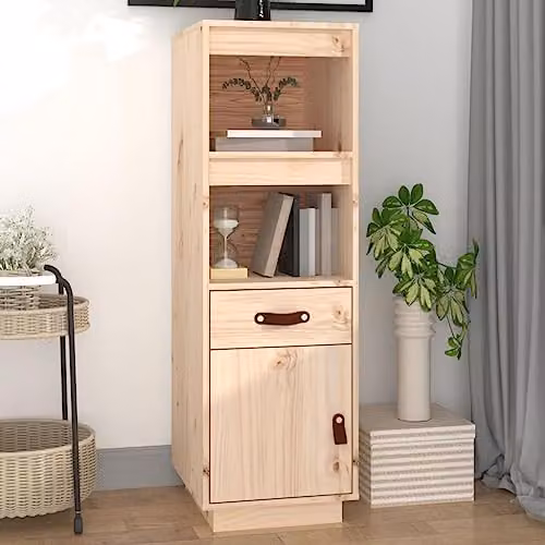 vidaXL Highboard in Natural Brown Solid Pine Wood, W/D/H: 34 x 40 x 108.5 cm – 2