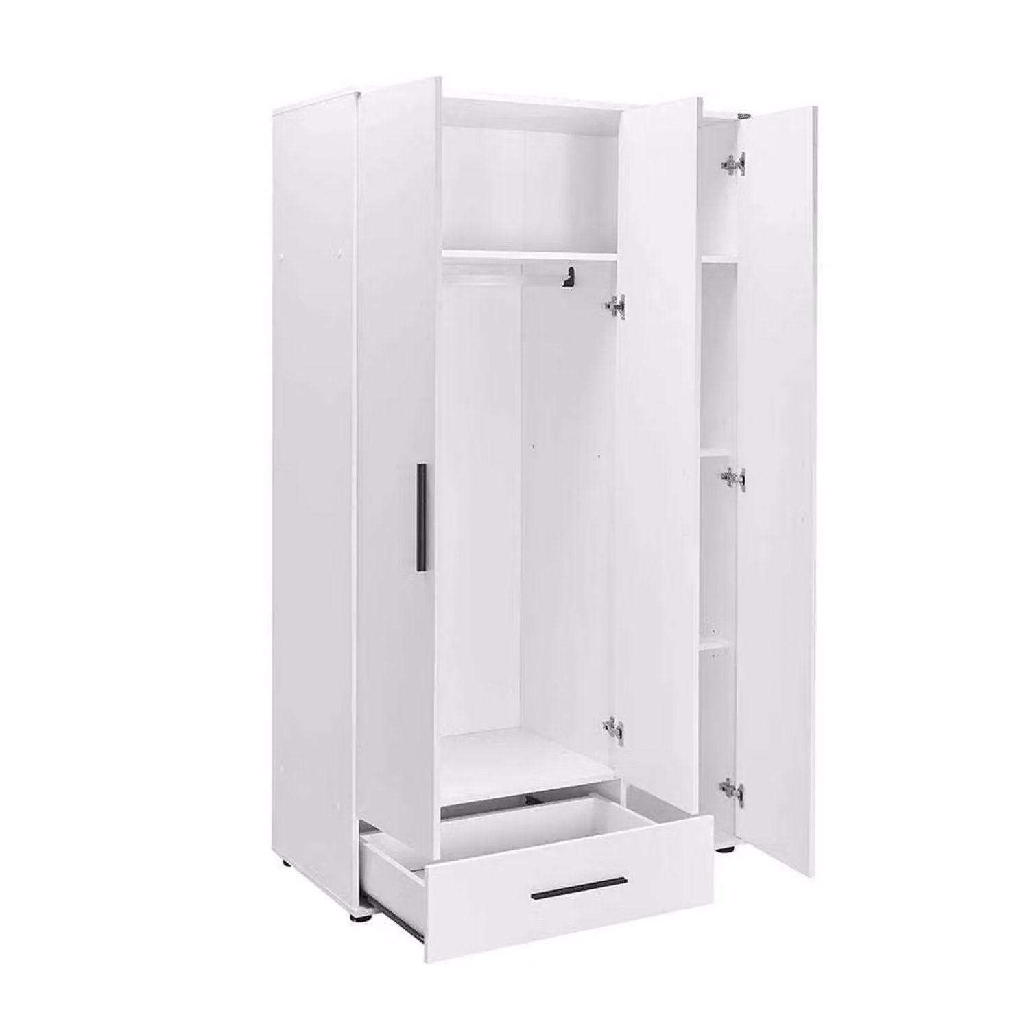 FWStyle Modern Matt White 3 Door 1 Drawer Wardrobe with Internal Shelves and Hanging Rod – 2