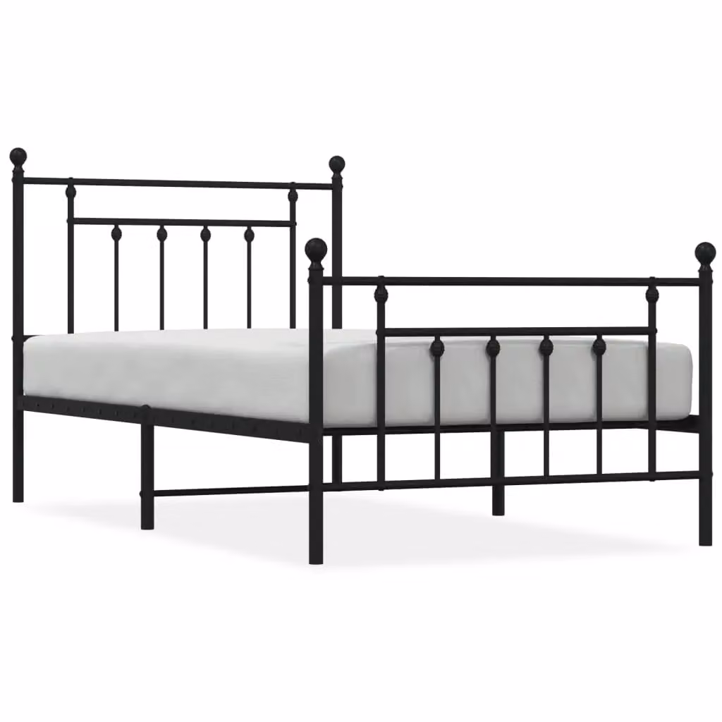 Berkfield Home Metal Bed Frame with Headboard and Footboard in Black, W/D/H: 100 x 190 cm – 2