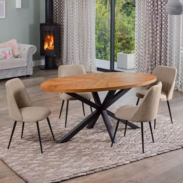 Artemis Home Dosenna Oval Dining Table Set with 4 Morandi Fabric Chairs in Brown and Black