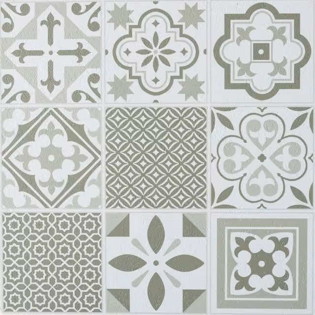 Oriental Tiles Green Peel and Stick Self-Adhesive Vinyl Floor Tiles, Tile Look, 1sqm