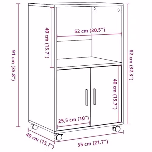vidaXL Rolling Cabinet in Brown Smoked Oak, W/D/H: 55 x 40 x 91 cm – 3