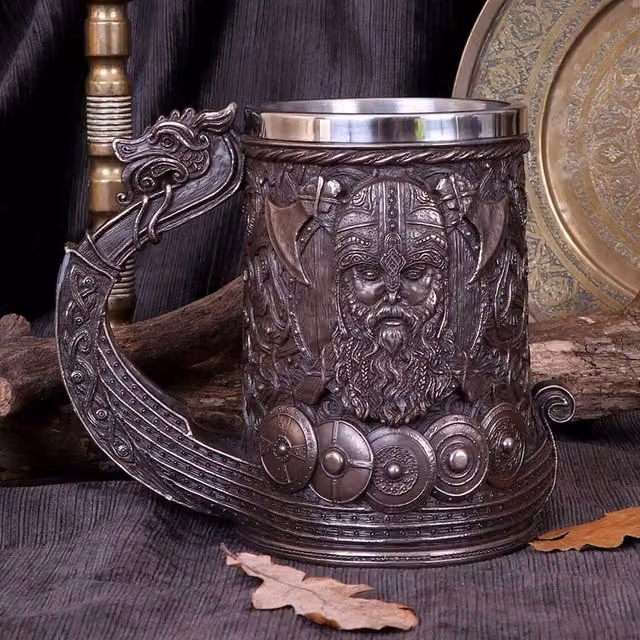 Nemesis Now! Bronze Drakkar Viking Tankard in Bronze and Grey, Height: 15 cm