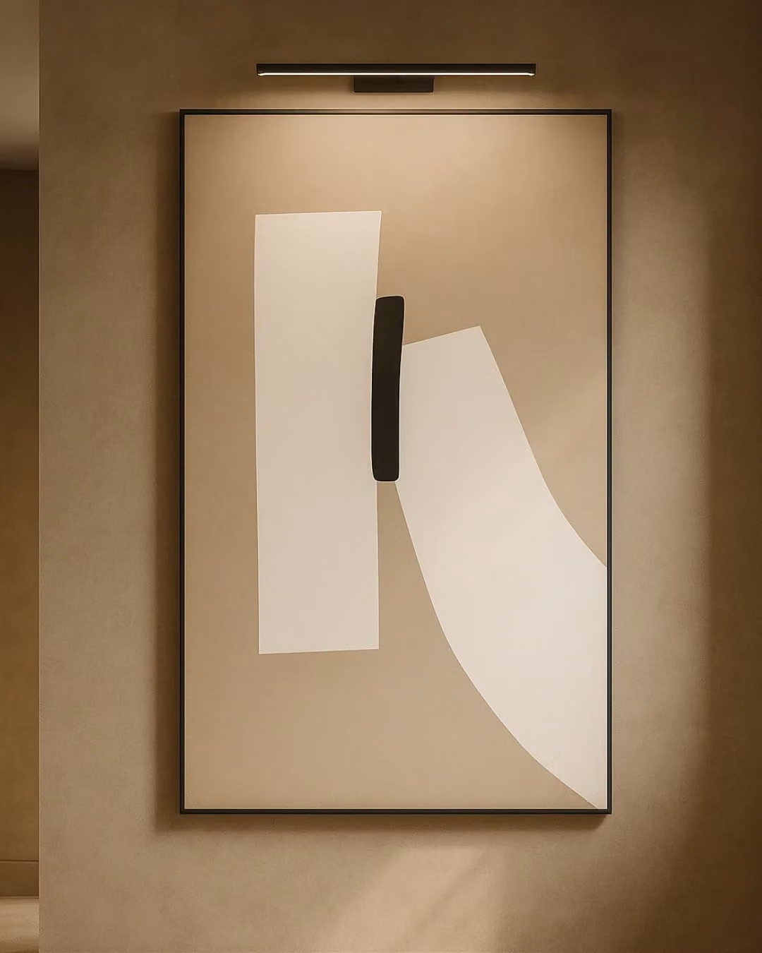 Tommy Franks Shaping Abstract Oil Painting on Canvas in Black and Beige