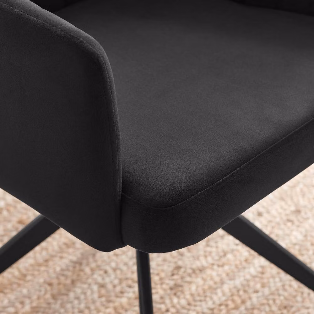 FurnitureboxUK Calla Black Velvet Swivel Task Office Chair with Armrests – 2