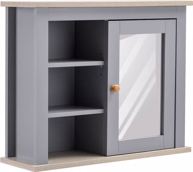 Kleankin Wall-Mounted Mirror Cabinet in Grey with Hinged Doors and Internal Shelves
