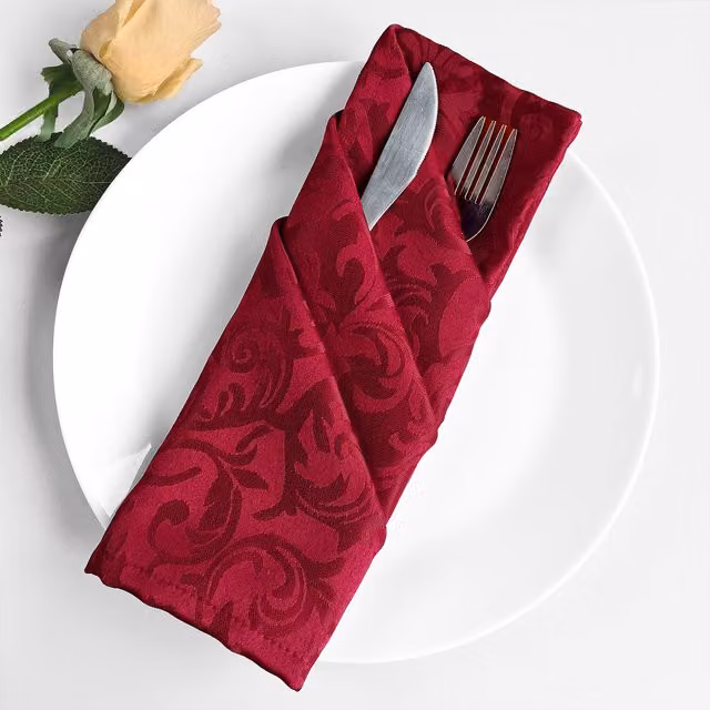 Trimming Shop Red Floral Damask Swirl Pattern Polyester Table Napkins