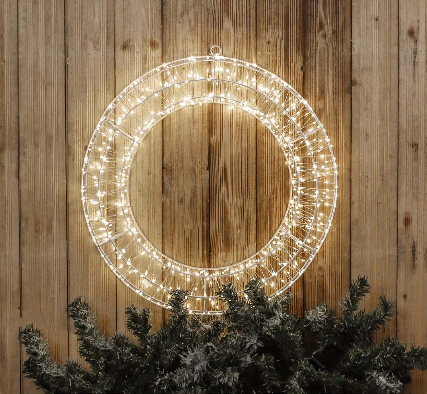 Xmas Haus 2D White Metal Wreath with 720 Cool White LEDs in Black, W: 50 cm, D: 5 cm – 2