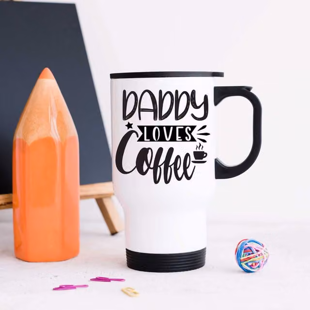 60 Second Makeover Limited Daddy Loves Coffee Metal Travel Mug in White – 1