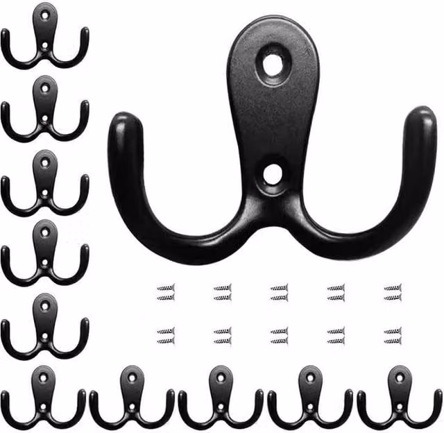 SPETLEK 10-Piece Double Metal Hat and Coat Hooks in Black – 1