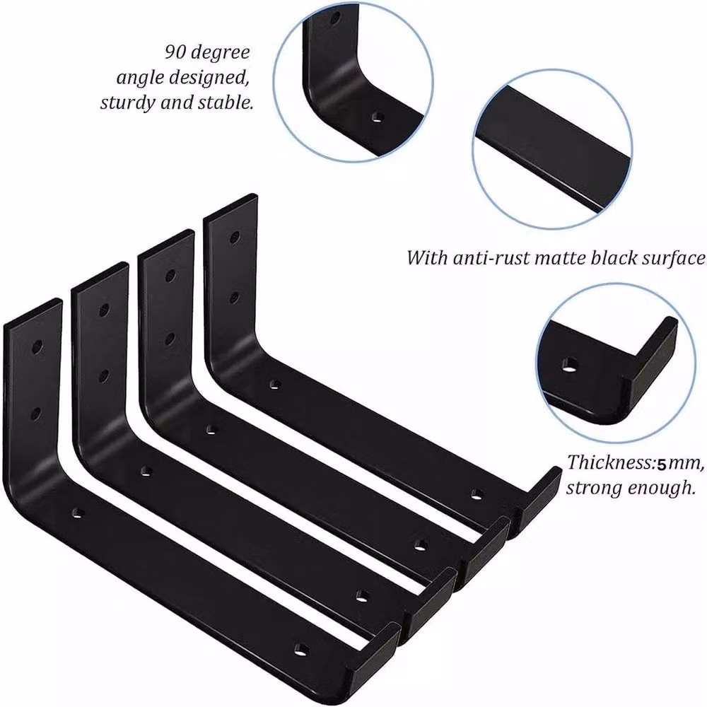 NESTLUNE 4-Piece Pack of Rustic Steel Scaffold Board Shelf Brackets in Matt Black – 3