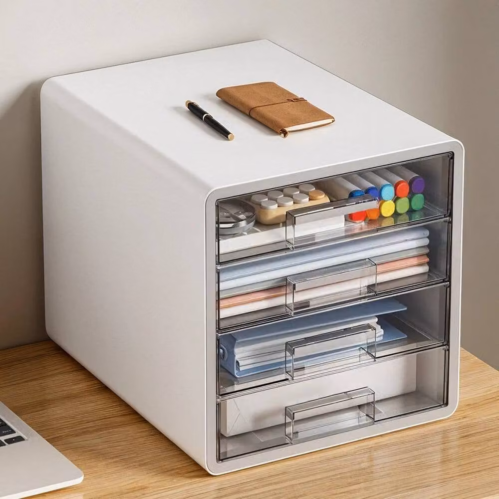 KORVIXA 4 Tier Multi-Compartment Storage Drawer Box for Home or Office, White, W/D/H: 100 x 100 x 100 cm – 2