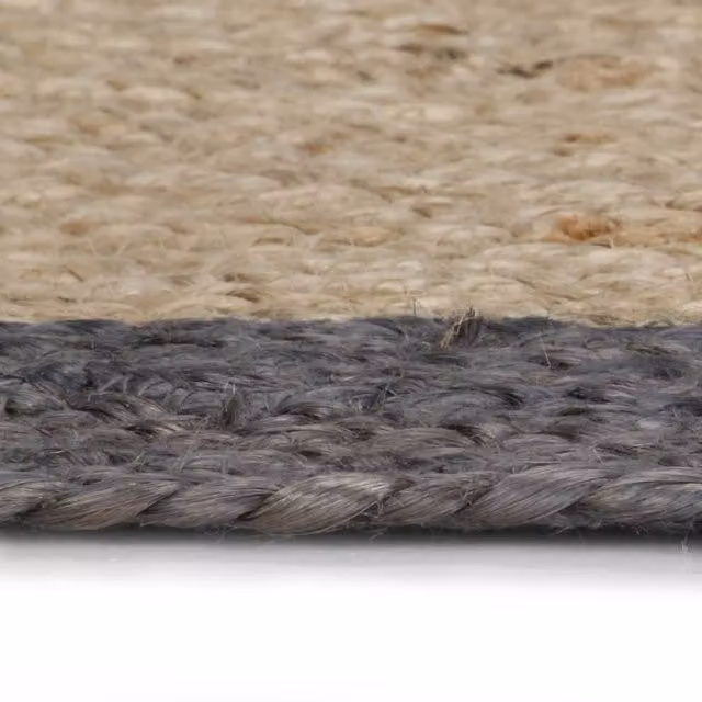 Berkfield Home Handmade Braided Jute Round Rug in Natural with Dark Grey Border, Diameter: 100 cm