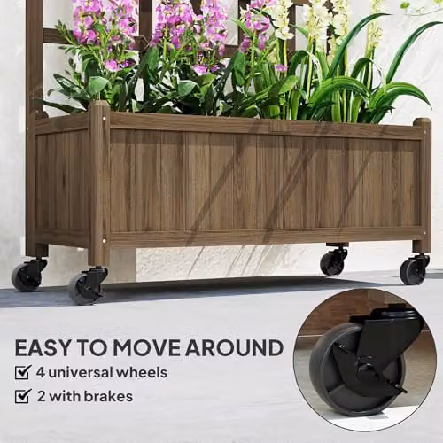 Outsunny Wooden Trellis Raised Garden Bed with Wheels, Brown, W/D/H: 186 x 54 x 35 cm – 5