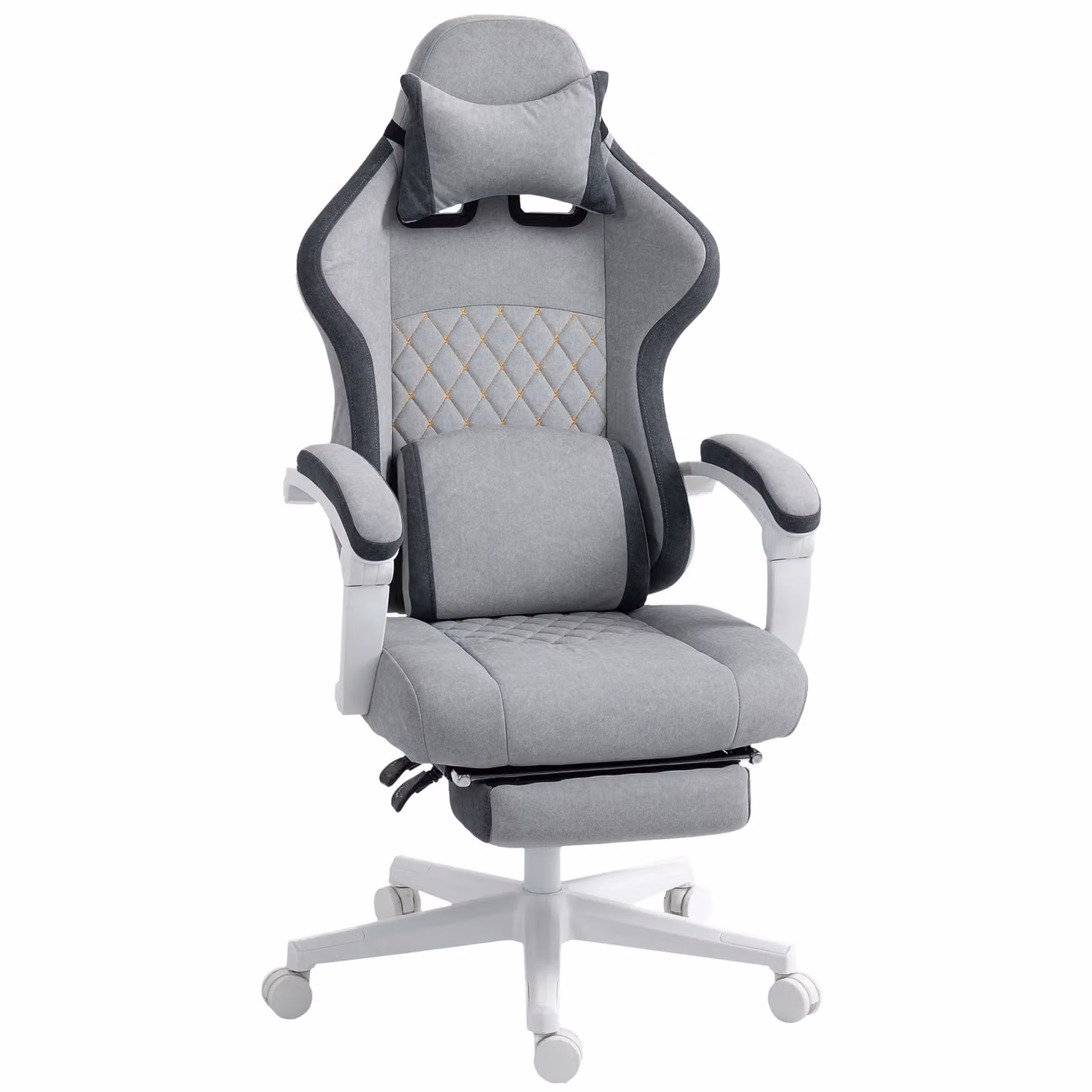 HOMCOM Grey and Gold Geometric Printed Velvet Gaming and Computer Recliner Chair with Adjustable Height and Headrest – 2