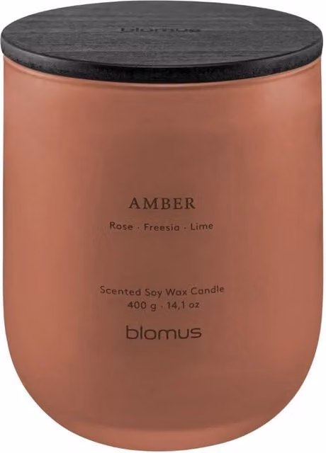 Blomus TUOKSU Amber Scented Soy Wax Candle in Rustic Brown Terracotta Glass