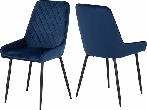 Seconique Marlow Dining Set with Avery Chairs in Black Marble Effect and Blue – 4