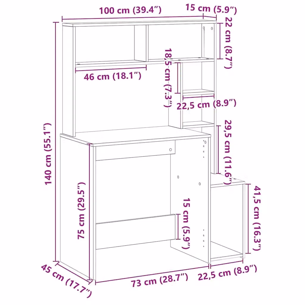 Berkfield Home Computer Desk with Shelves in Old Wood Brown, W/D/H: 100 x 45 x 140 cm – 5