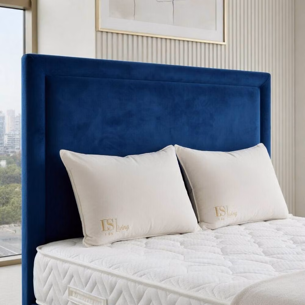 DS Living Velmont Modern Upholstered Velvet Divan Bed in Blue, W/D/H: 140 x 200 cm – 2