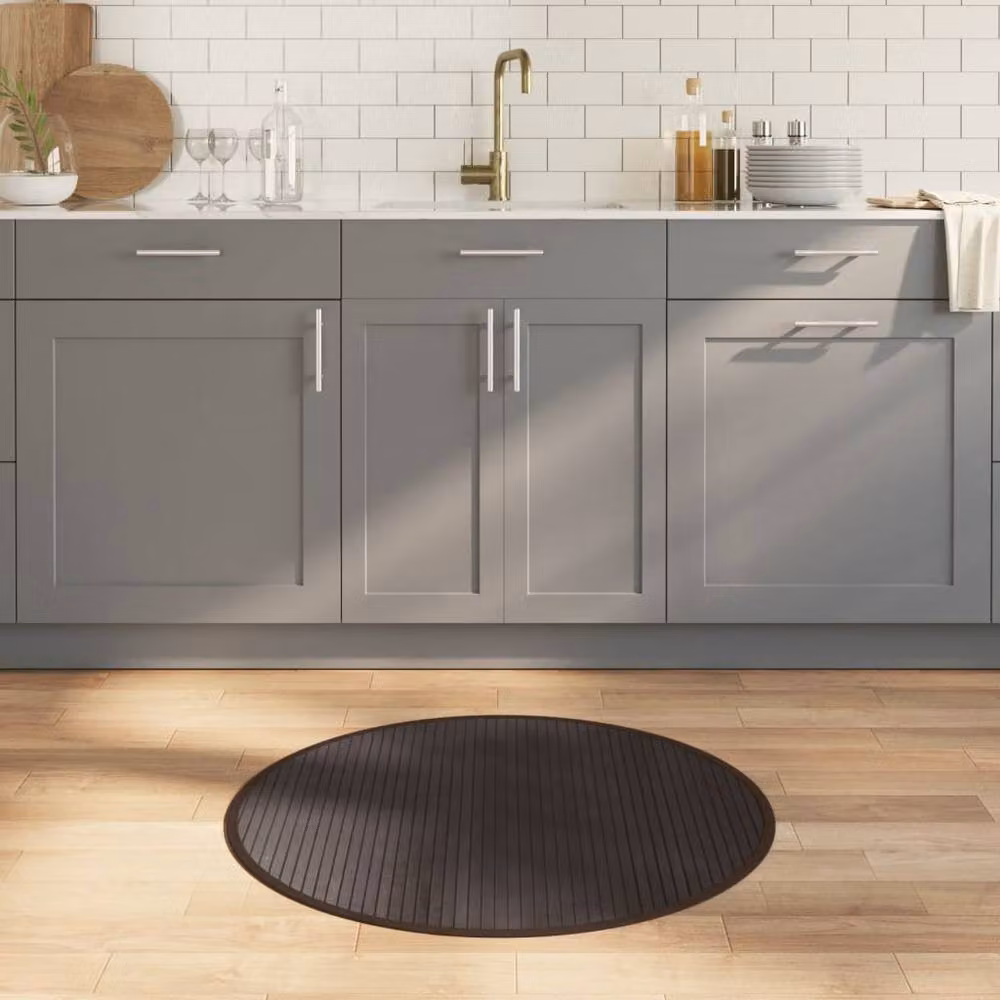 Berkfield Home Round Bamboo Rug in Dark Brown, Diameter: 80 cm – 1