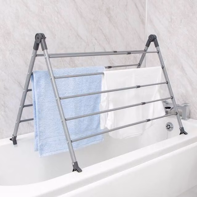 FORGEVIO Extendable Over Bath Clothes Airer, Grey Metal Foldable Design