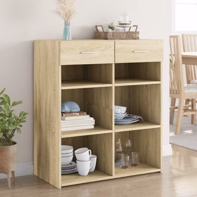 Berkfield Home Sonoma Oak Sideboard in Brown, W/D/H: 80 x 42.5 x 93 cm