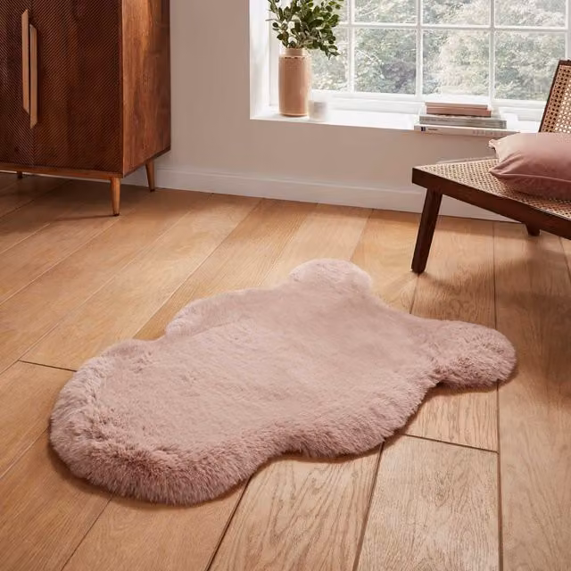 Terrys Super Teddy Single Faux Sheepskin Rug in Pink, W: 90 cm, D: 60 cm