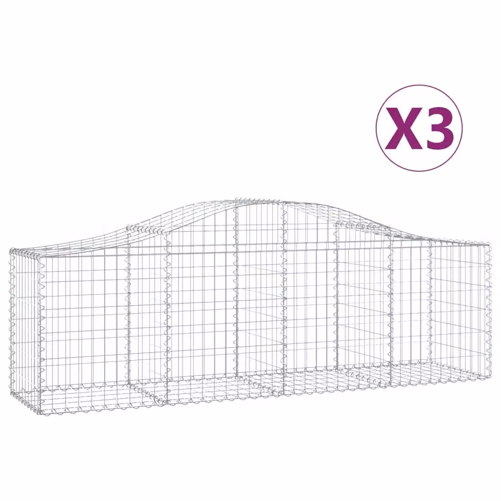 Berkfield Home Arched Gabion Baskets, 3 Piece Set, Silver Galvanised Steel, W: 200 cm, D: 50 cm, H: 60-80 cm – 2