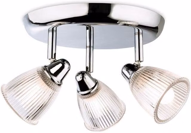 Netlighting Echo 3 Light Bathroom Flush Ceiling Light in Chrome with Grey Transparent Ribbed Glass, IP44, G9