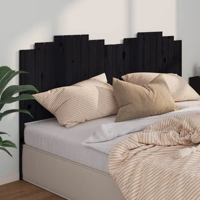 Berkfield Home Black Solid Wood Pine Bed Headboard W/D/H: 206 x 4 x 110 cm