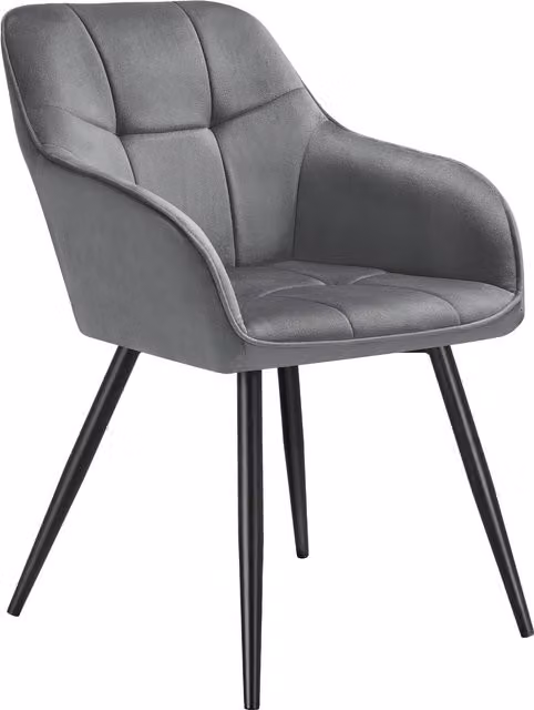 tectake Marilyn Dining Chair with Velvet-Look Fabric and Geometric Pattern in Grey/Black – 7
