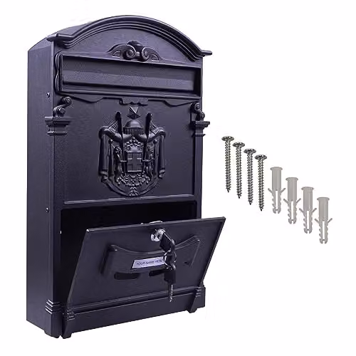 mysmartbuy Wall Mounted Lockable Letterbox in Black, Steel, H41 x W25.5 x D9 cm – 1