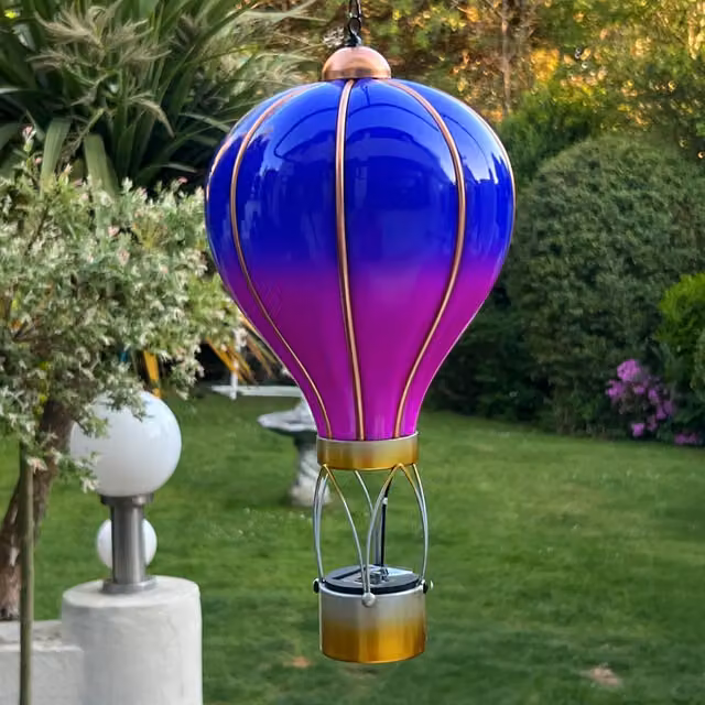 Betley Butterfly Solar LED Hanging Lantern in Purple and Gold/Brass for Garden, Balcony or Terrace, Diameter: 20.0 cm