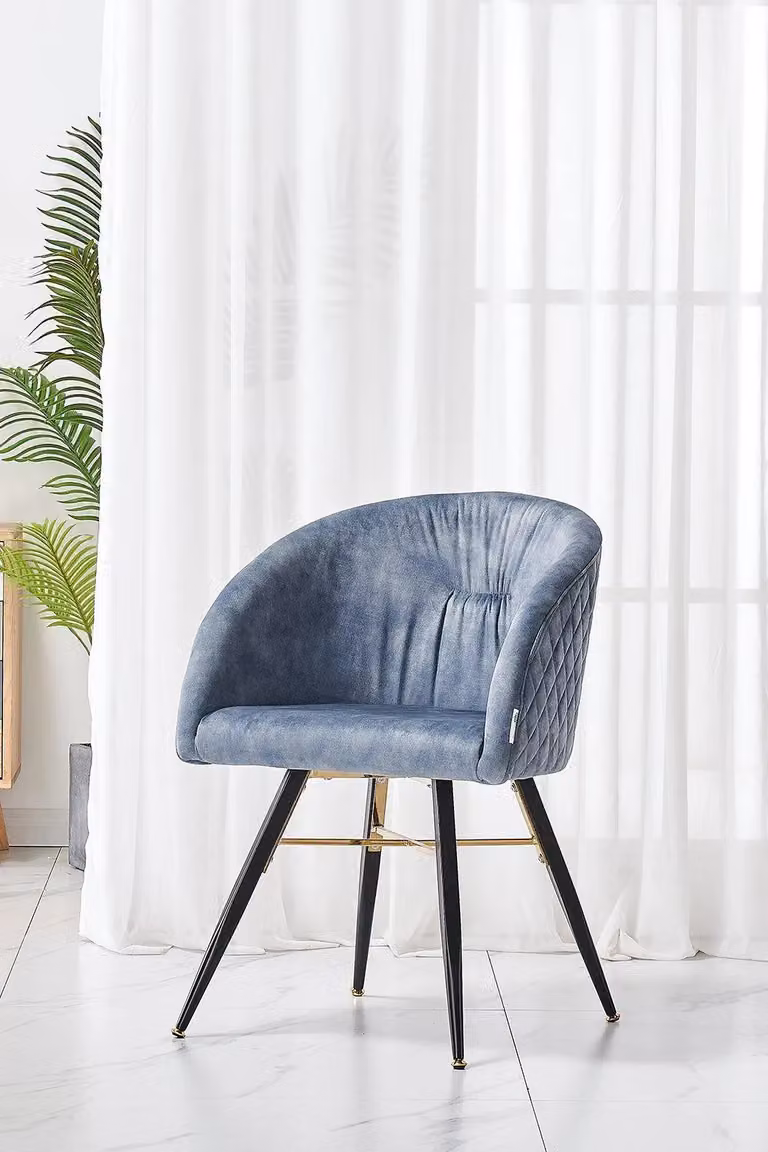 Life Interiors Set of 4 Vittorio Velvet Dining Chairs with Black Metal Legs in Grey