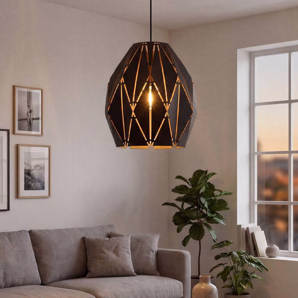 Emitto Geometric Metal Pendant Ceiling Light Shade in Black and Gold/Brass – 3