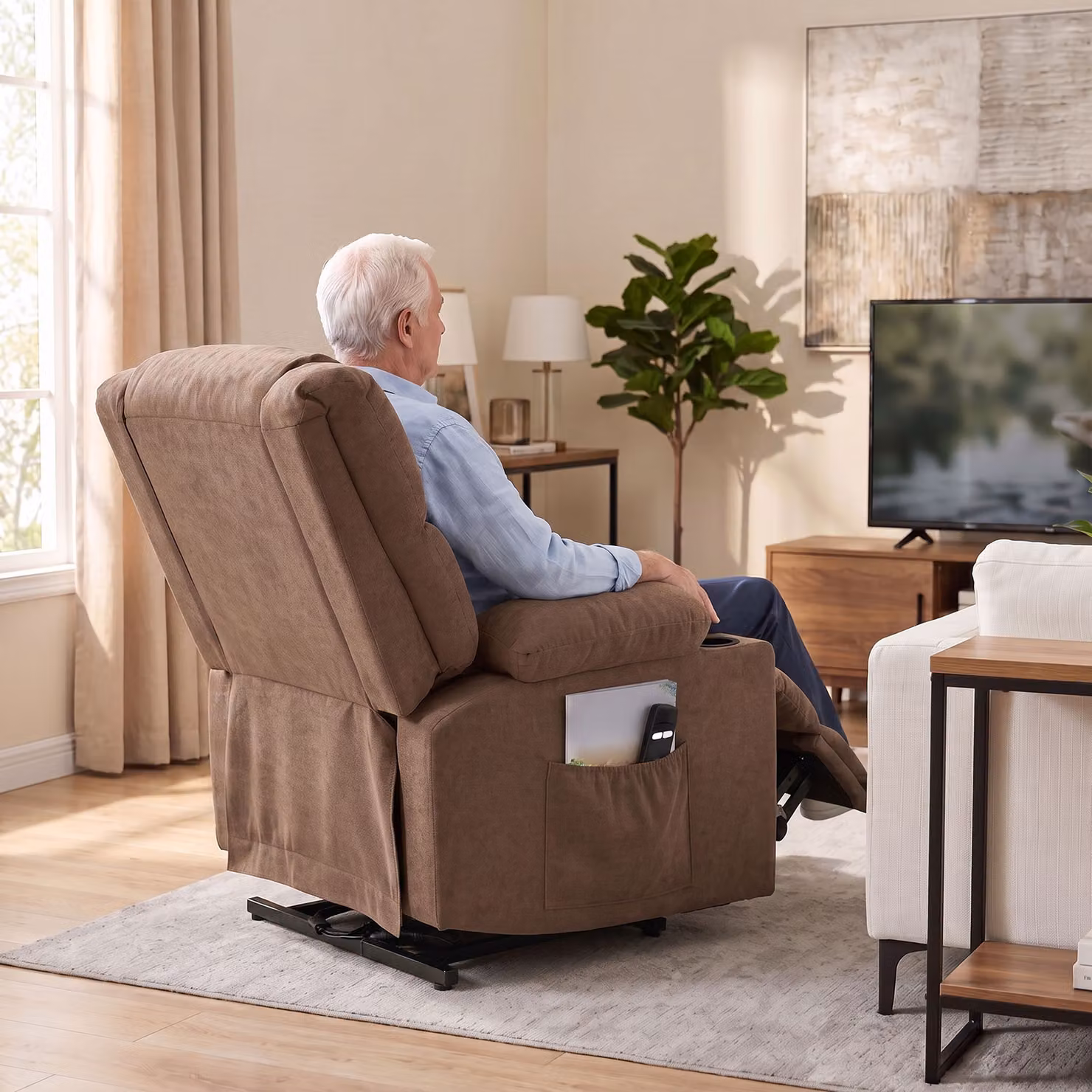 HOMCOM Dual Motor Electric Lift Recliner Chair with Massage and Heat, Brown – 2