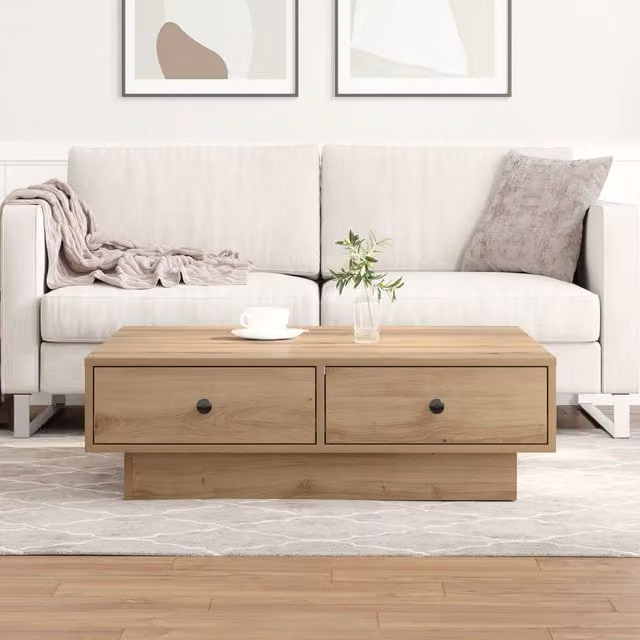 Berkfield Home Artisan Oak Veneer Coffee Table with Storage, Brown, W: 90 cm, D: 90 cm, H: 28 cm – 1