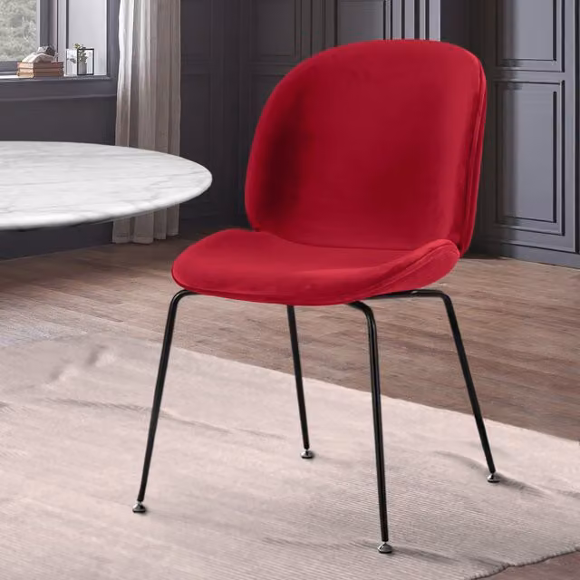 Fusion Living Modern Red Velvet Dining Chair with Black Metal Legs