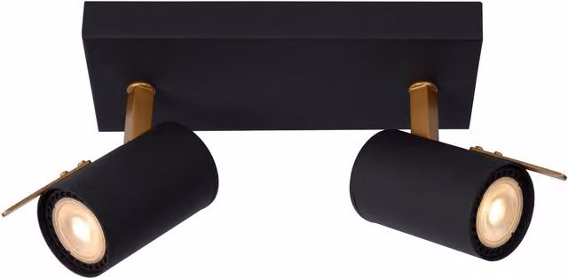 Lucide Grony Dimmable and Adjustable LED Twin Ceiling Spotlight, GU10, Black and Gold/Brass – 6