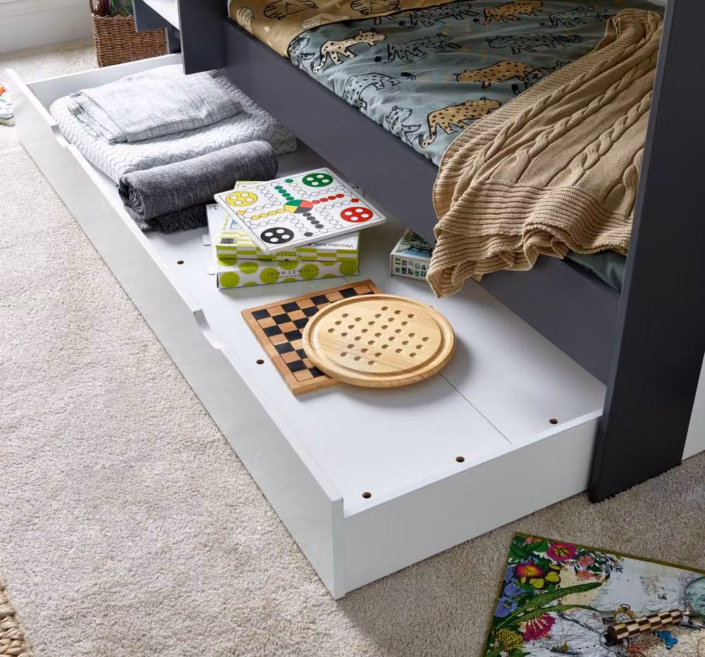 Bedmaster Olly Two-Level Storage Bunk Bed with Drawers in Grey and White – 3