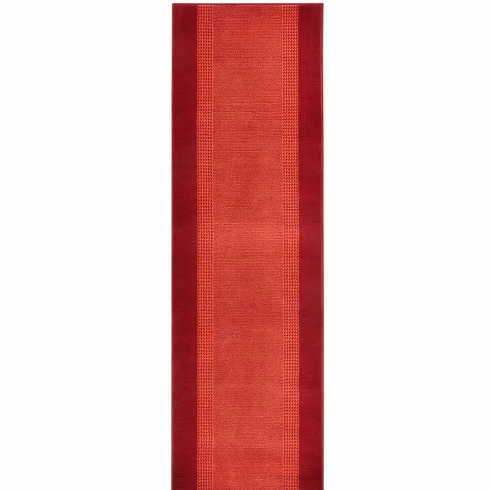THE RUGS Designer Velours Band Red Polypropylene Short Pile Rectangular Rug, W: 200 cm, L: 290 cm – 3
