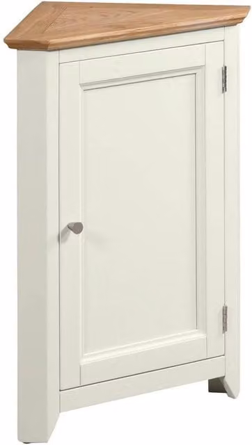 FORGEVIO White Lacquered Wooden Corner Storage Cupboard with Hinged Doors and Internal Shelves